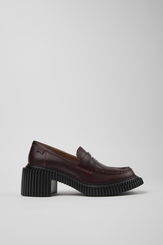 Side view of Pix London Burgundy Leather Moccasins for Men.