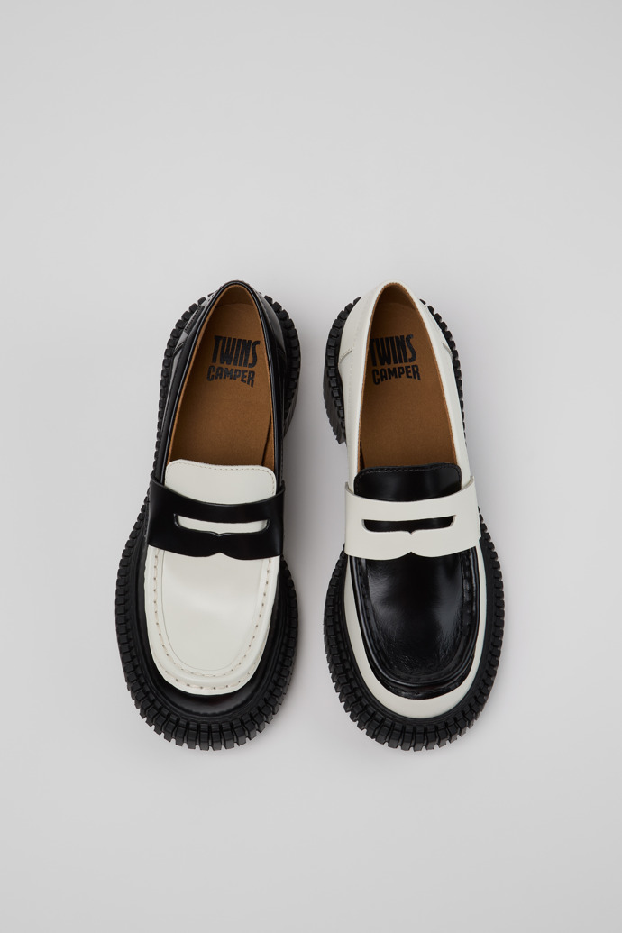 Overhead view of Twins Black Leather Moccasins for Women.