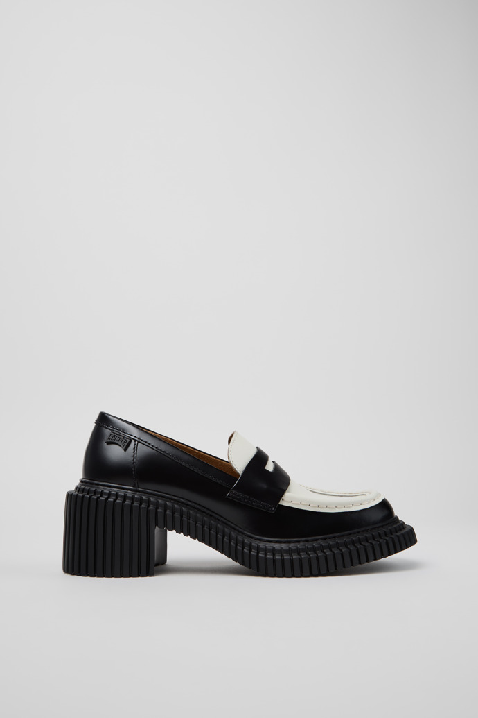 Side view of Twins Black Leather Moccasins for Women.