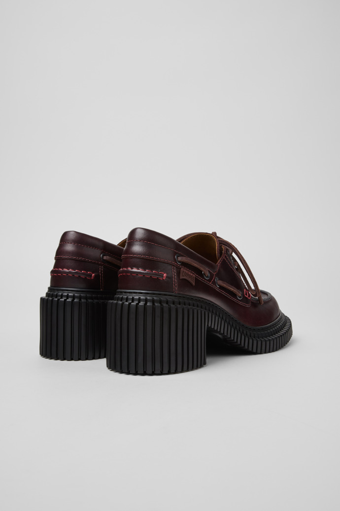 Back view of Pix London Burgundy Leather Moccasin Shoes for Women.