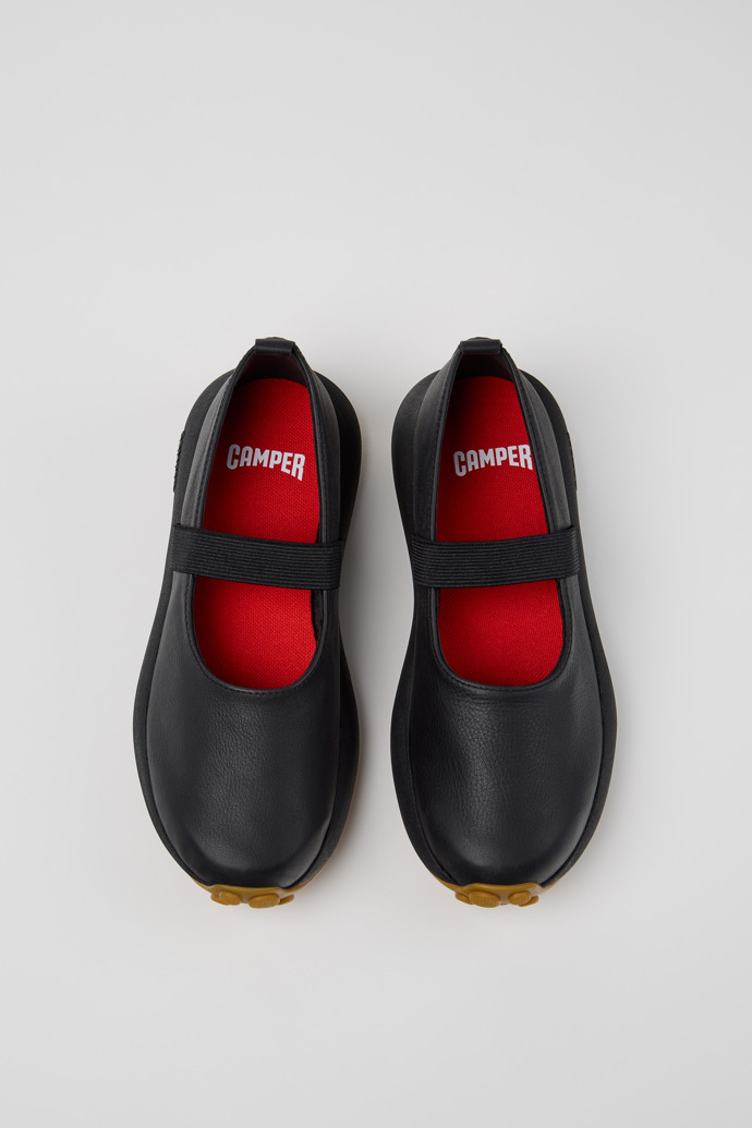 Overhead view of Pelotas Athens Black Leather Sneakers for Women.