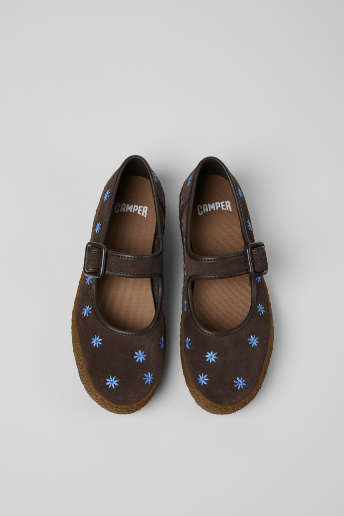 Overhead view of Peu Terreno Brown Suede and Leather Ballerinas for Women.