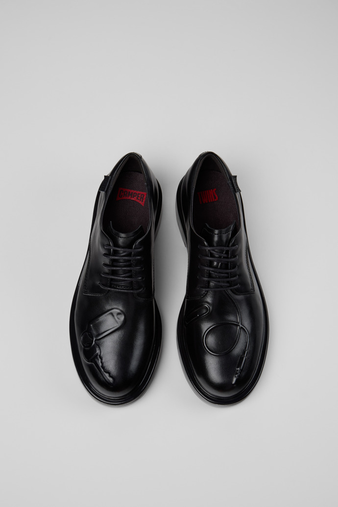 Overhead view of Twins Black Leather Shoes for Women.