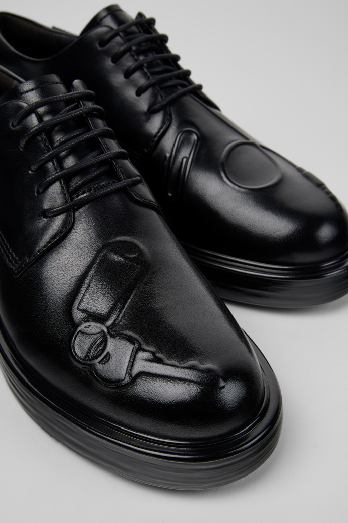 Close-up view of Twins Black Leather Shoes for Women.