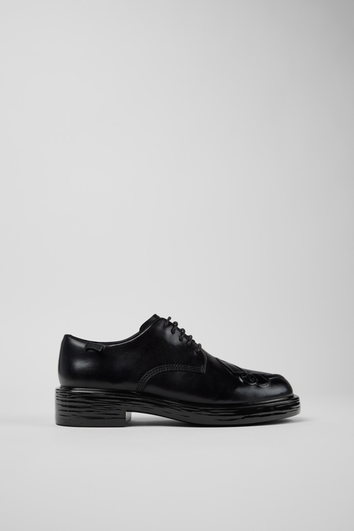 Side view of Twins Black Leather Shoes for Women.