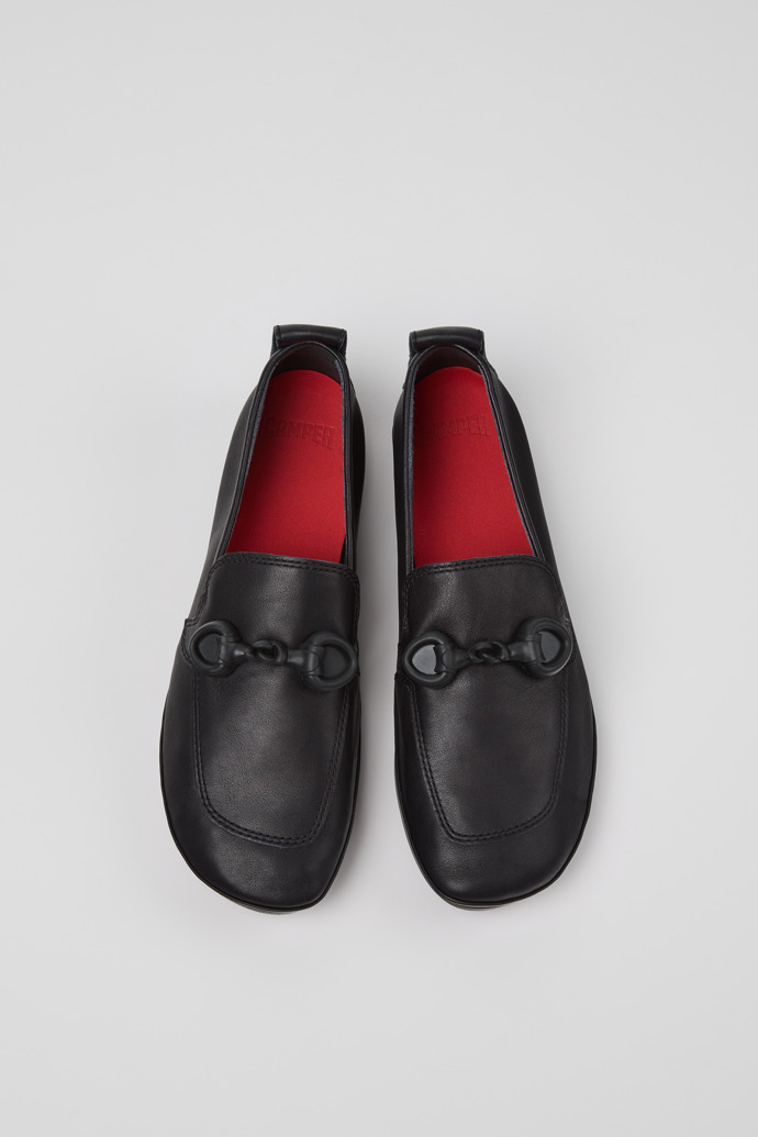 Overhead view of Right Nina Black Leather Ballerinas for Women.