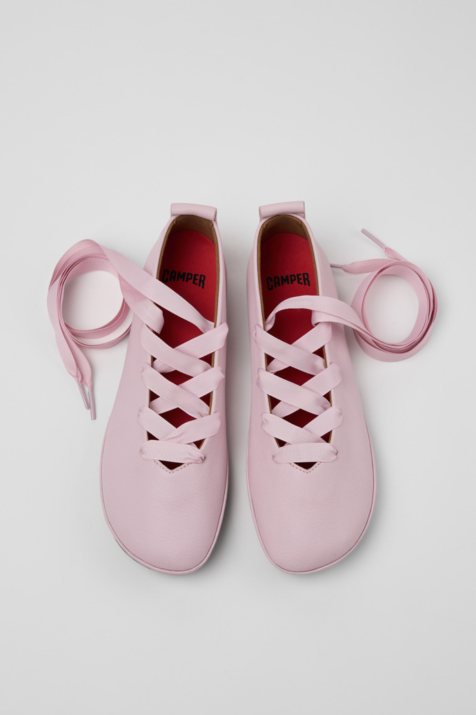 Overhead view of Right Nina Pink Leather Ballerinas for Women.