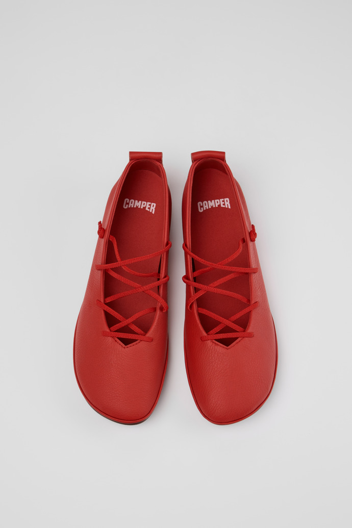Overhead view of Right Nina Red Leather Ballerinas for Women.