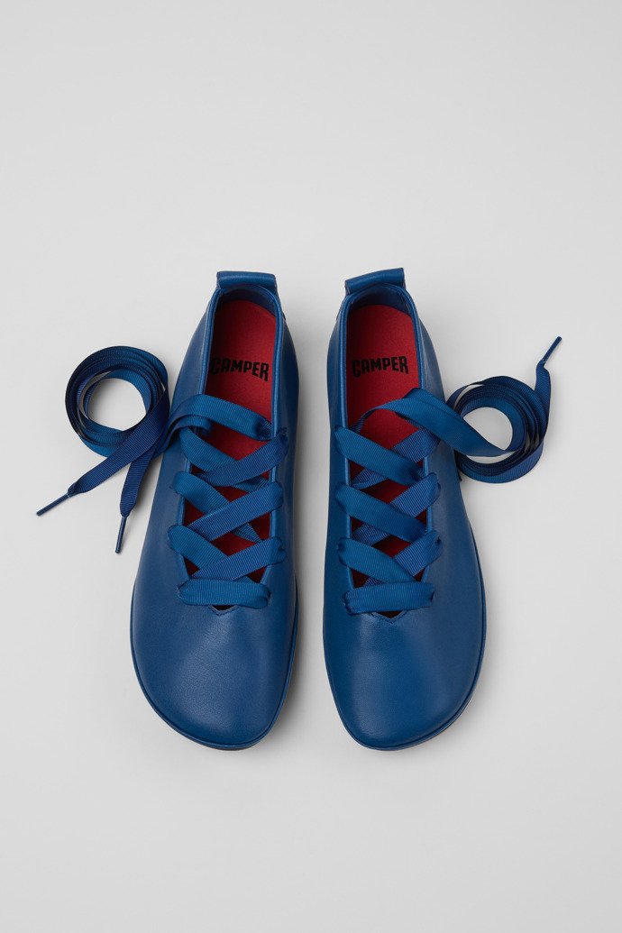 Overhead view of Right Nina Blue Leather Ballerinas for Women.