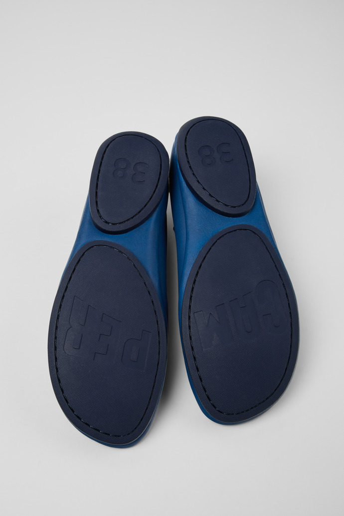 The soles of Right Nina Blue Leather Ballerinas for Women.