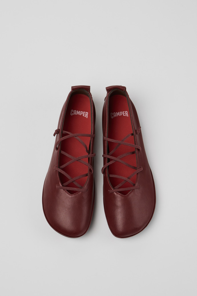 Overhead view of Right Nina Burgundy Leather Ballerinas for Women.