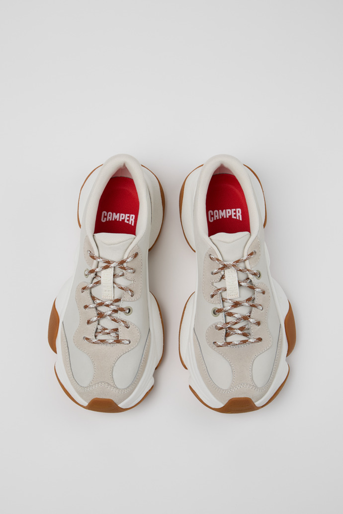 Overhead view of Karst 2 White and Gray Leather Sneakers for Women.