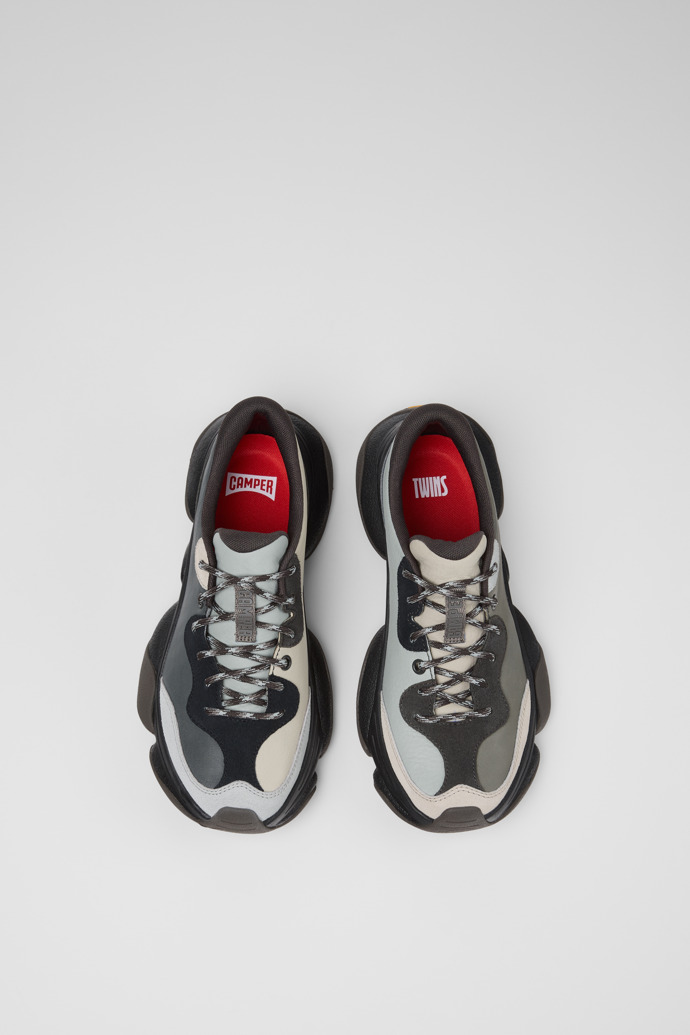 Overhead view of Twins Gray and Black Leather and Nubuck Sneakers for Women.