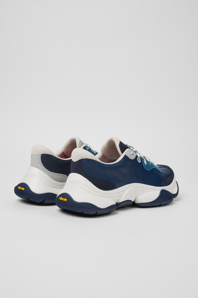 Back view of Twins Blue and Gray Leather Sneakers for Women.
