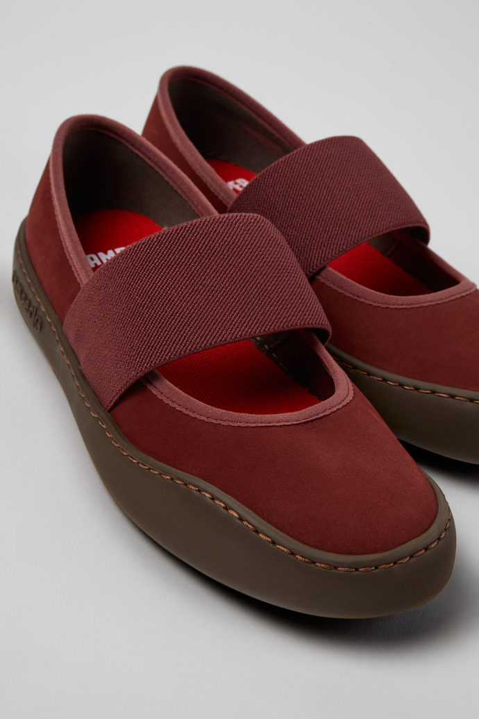 Peu Touring Burgunderrote Nubuk-Ballerinas für Damen.