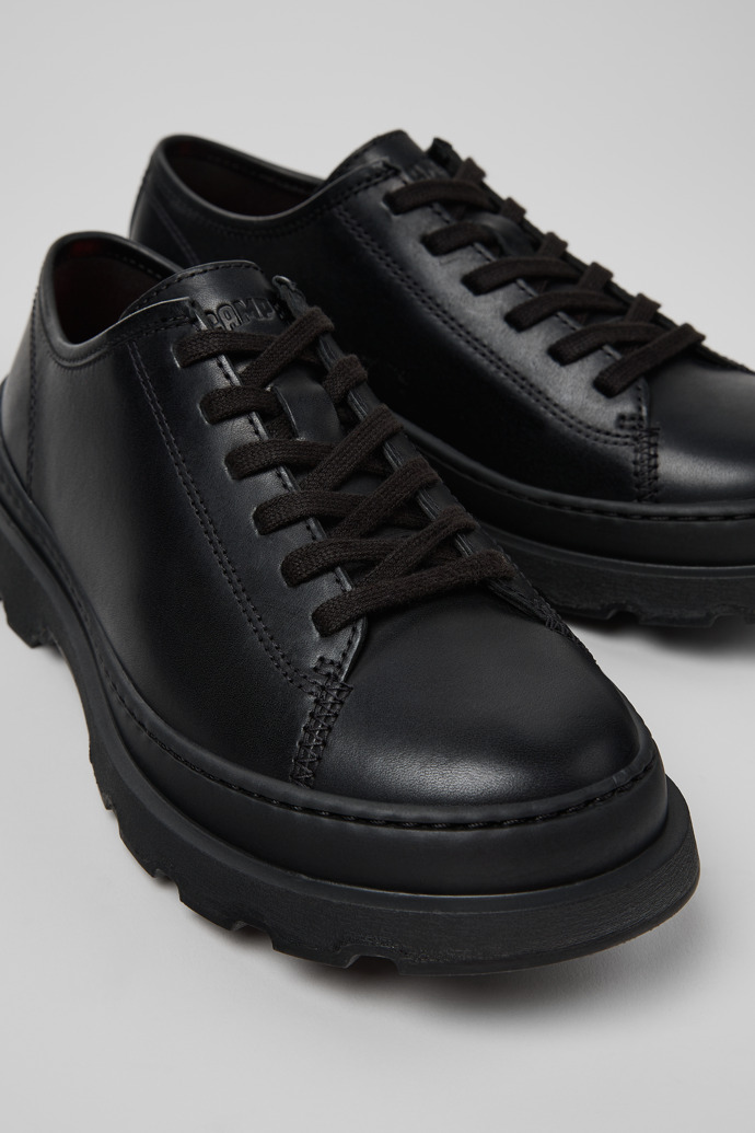 Close-up view of Brutus+ Black Leather Shoes for Women.