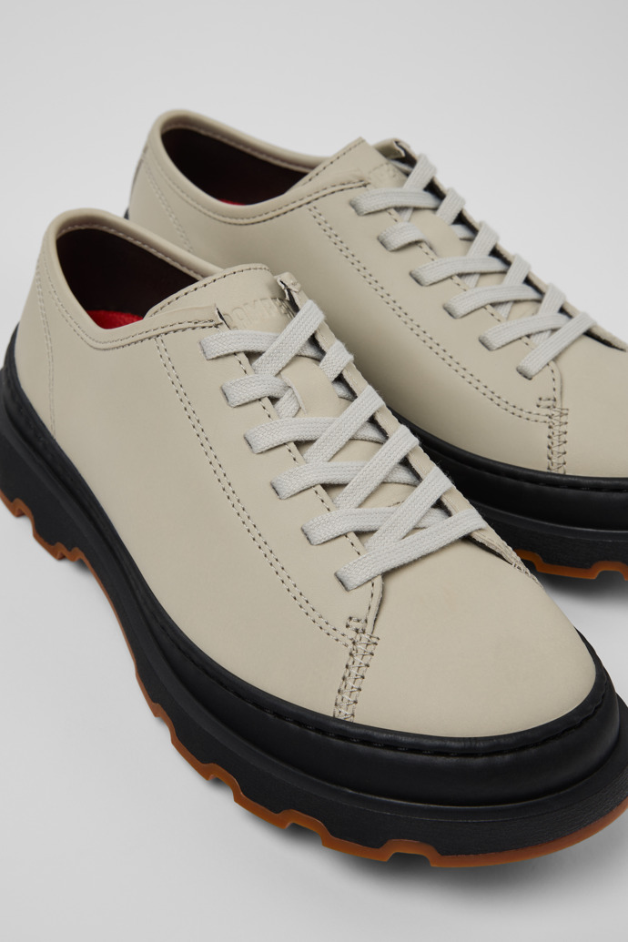 Close-up view of Brutus+ Gray Leather Shoes for Women.
