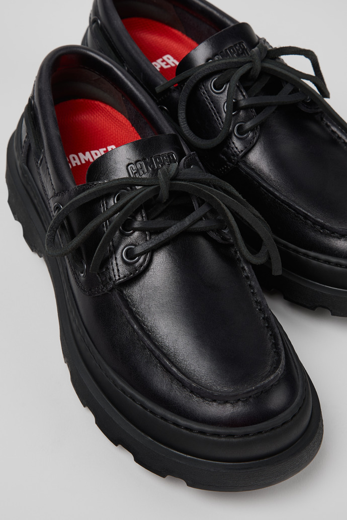 Close-up view of Brutus+ Black Leather Shoes for Women.