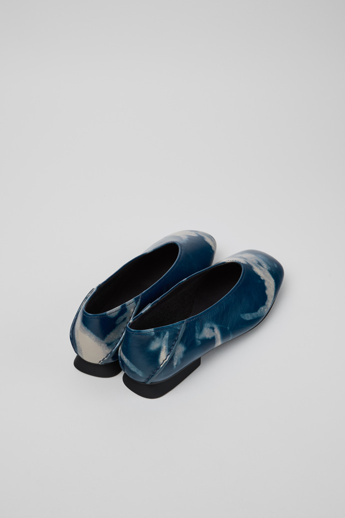 Back view of Casi Myra Blue and Gray Leather Ballerinas for Women.