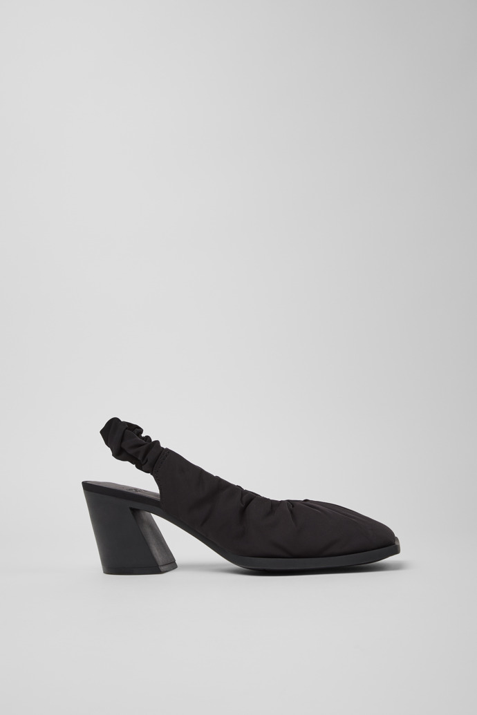 Side view of Karole Black Textile Semi-Open Shoes for Women.