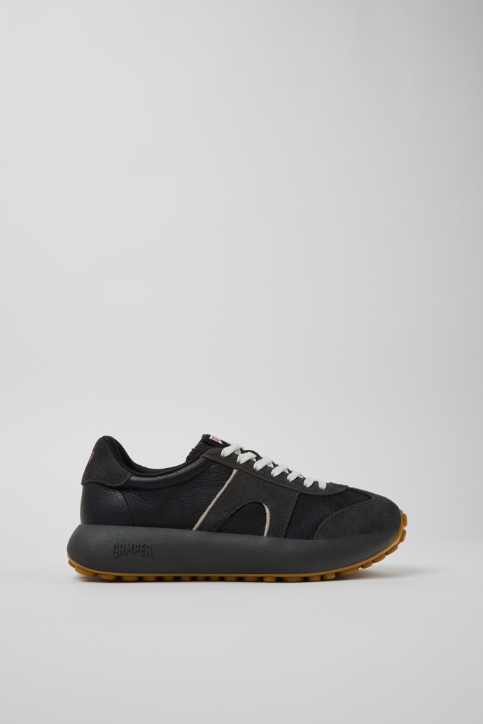 Side view of Pelotas Athens Black and Gray Leather and Nubuck Sneakers for Women.