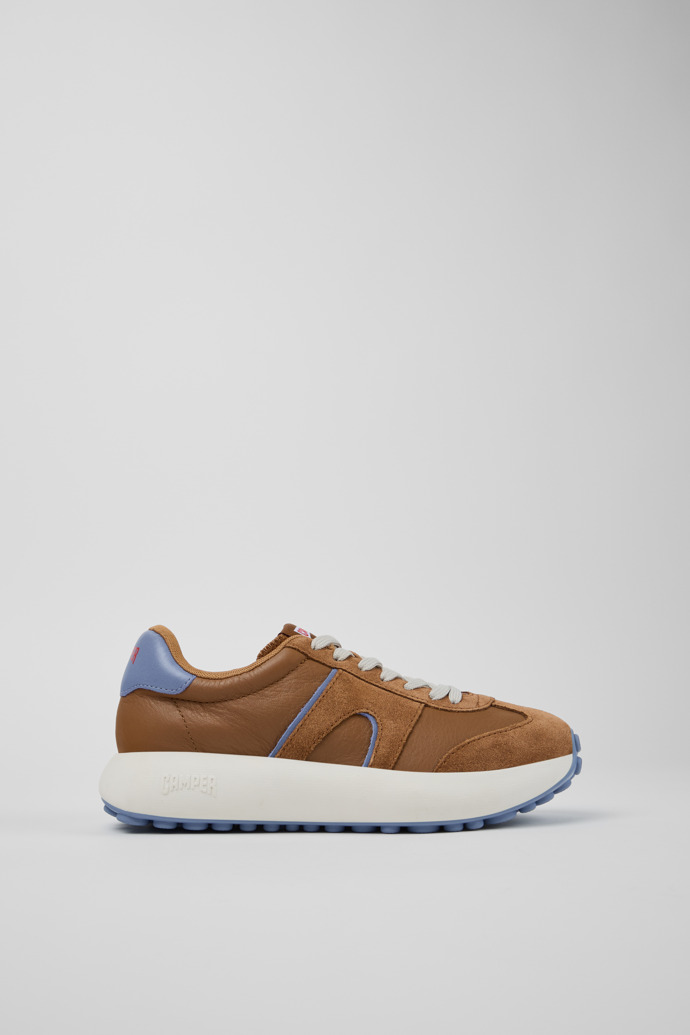 Side view of Pelotas Athens Brown and Blue Leather and Nubuck Sneakers for Women.