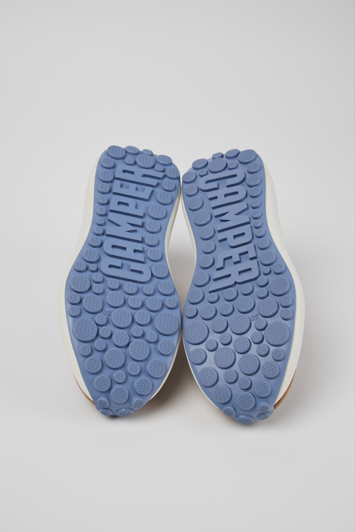 The soles of Pelotas Athens Brown and Blue Leather and Nubuck Sneakers for Women.