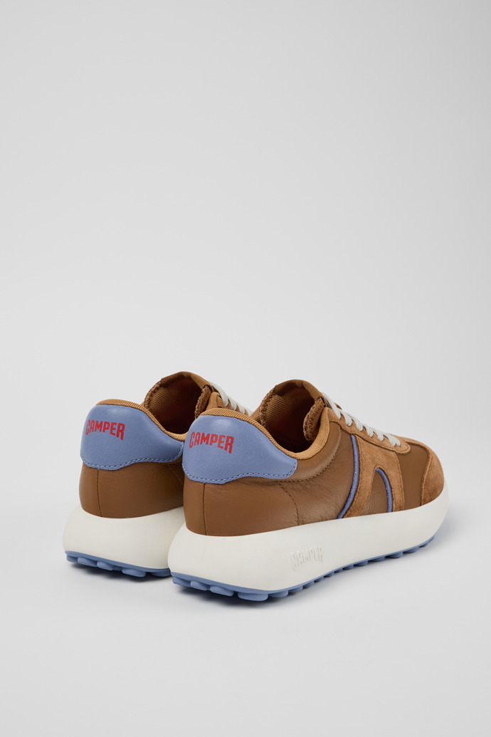 Back view of Pelotas Athens Brown and Blue Leather and Nubuck Sneakers for Women.