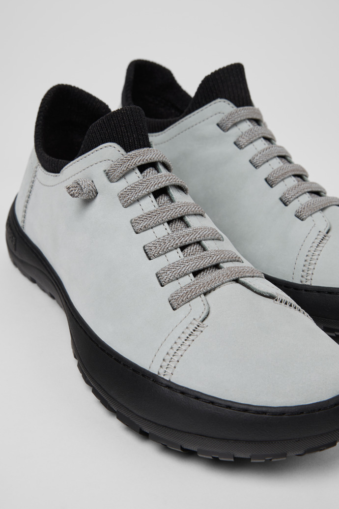 Close-up view of Peu Serra 360º Durable Gray Leather Sneakers for Women