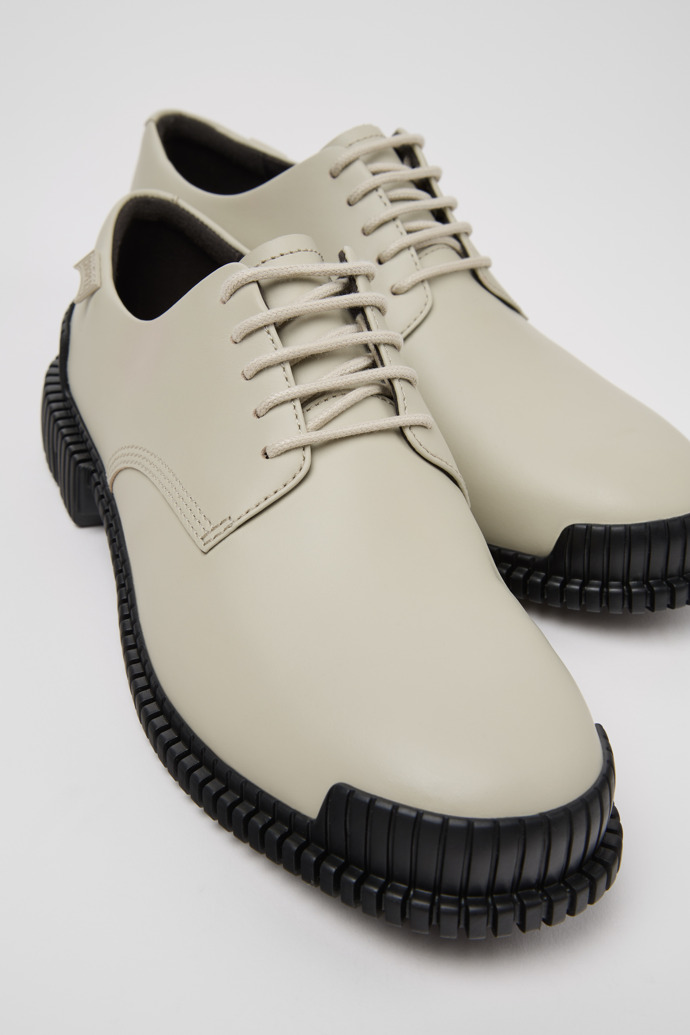 Close-up view of Pix Gray Leather Shoes for Women.