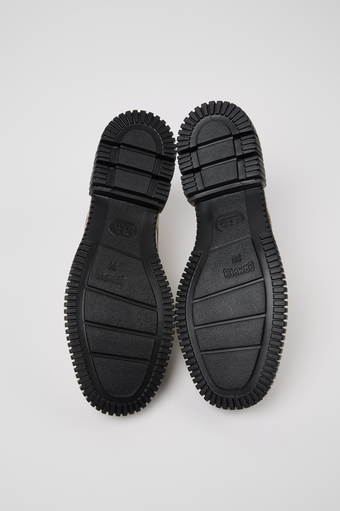 The soles of Pix Gray Leather Shoes for Women.