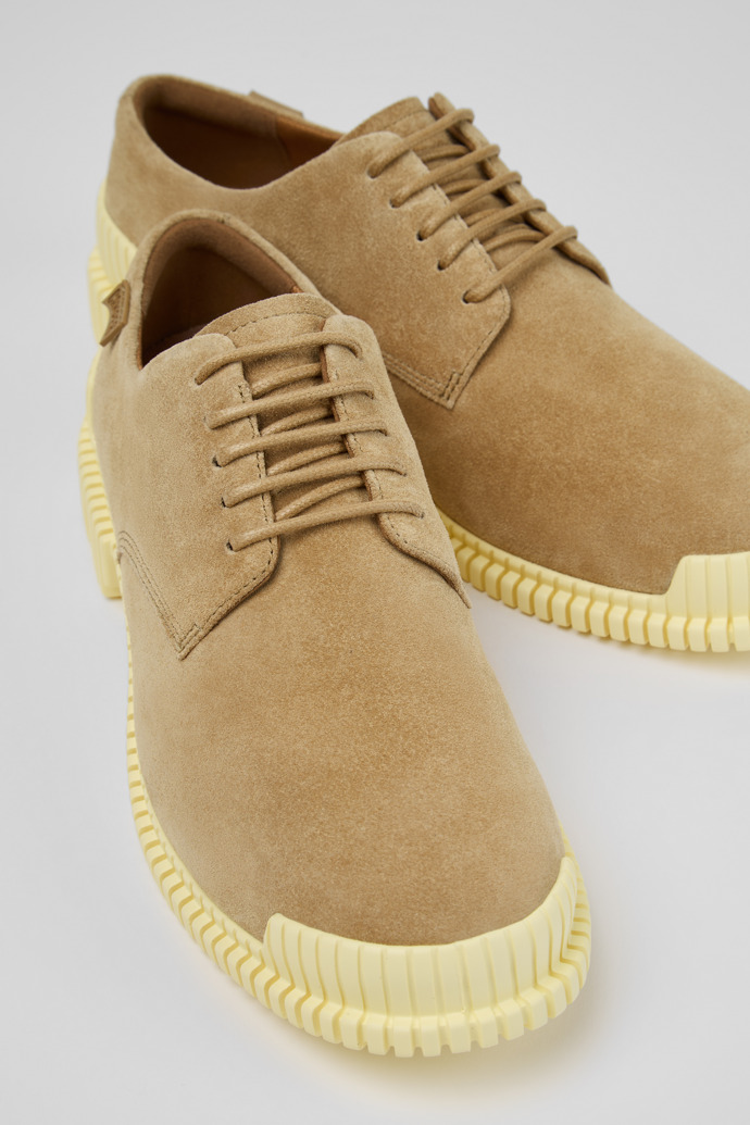 Close-up view of Pix Brown Suede Leather Shoes for Women.