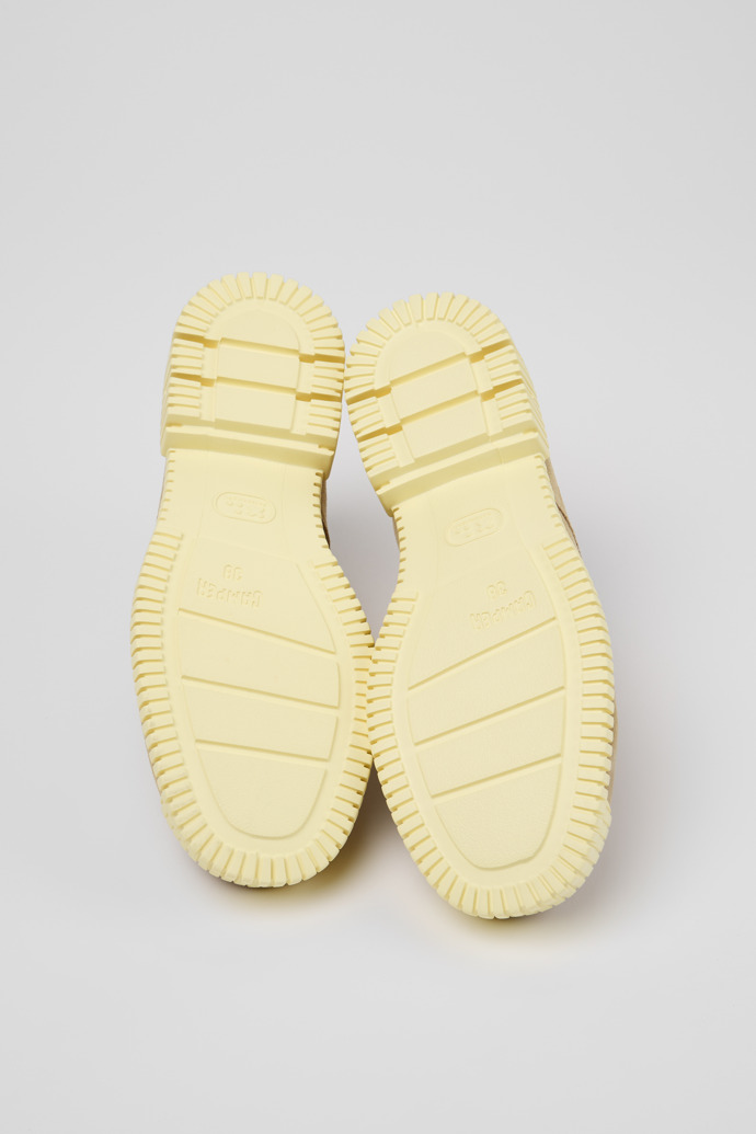 The soles of Pix Brown Suede Leather Shoes for Women.