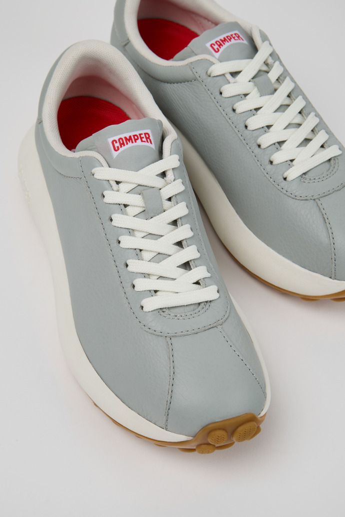 Close-up view of Pelotas Athens Gray Leather Sneaker for Women.