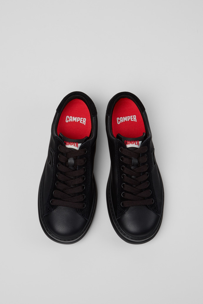 Overhead view of Runner Black Leather and Nubuck Sneakers for Women.