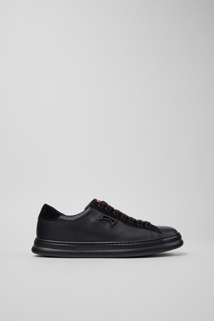 Side view of Runner Black Leather and Nubuck Sneakers for Women.