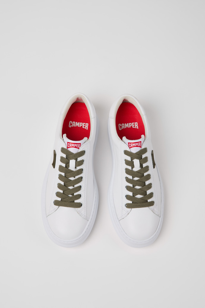 Overhead view of Runner White Leather Sneakers for Women.