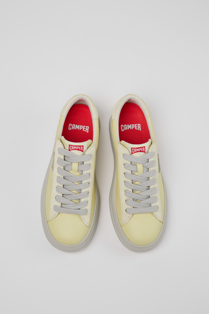 Overhead view of Runner Yellow Leather and Nubuck Sneakers for Women.