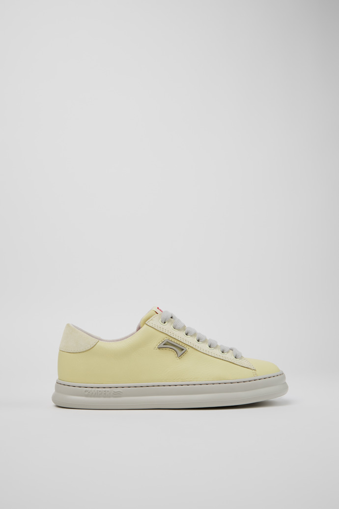 Side view of Runner Yellow Leather and Nubuck Sneakers for Women.