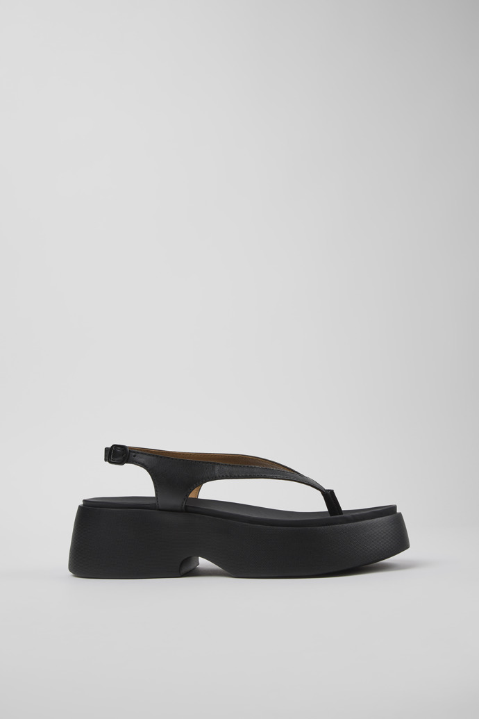 Side view of Tasha Black Leather Sandals for Women.
