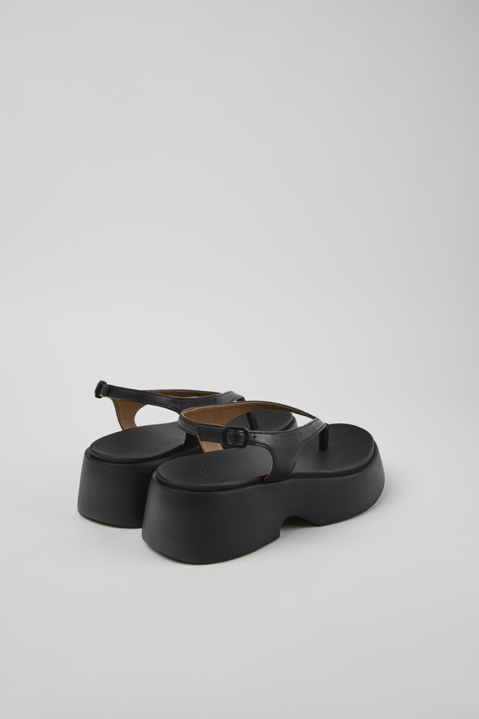Back view of Tasha Black Leather Sandals for Women.