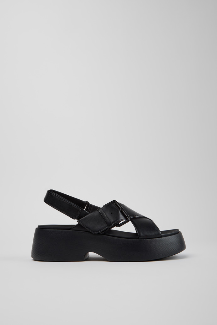 Side view of Tasha Black Leather Sandals for Women.