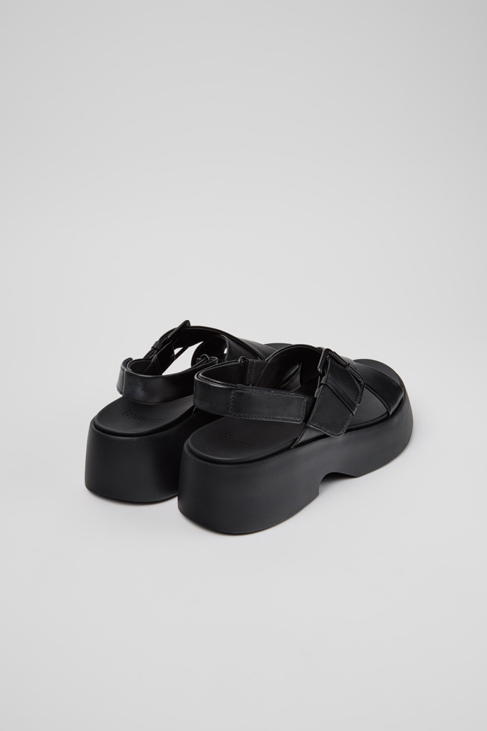 Back view of Tasha Black Leather Sandals for Women.