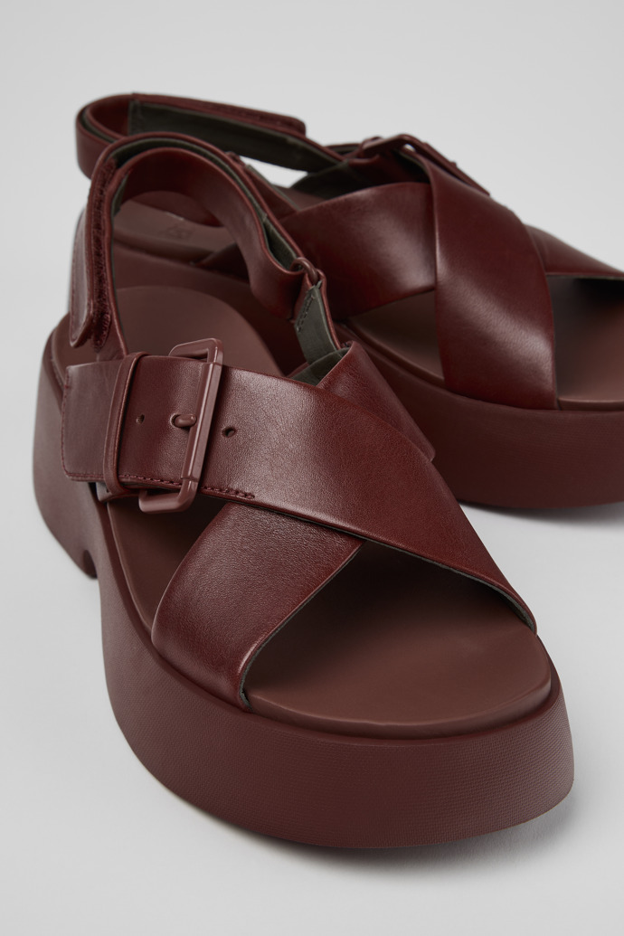 Close-up view of Tasha Burgundy Leather Sandals for Women.