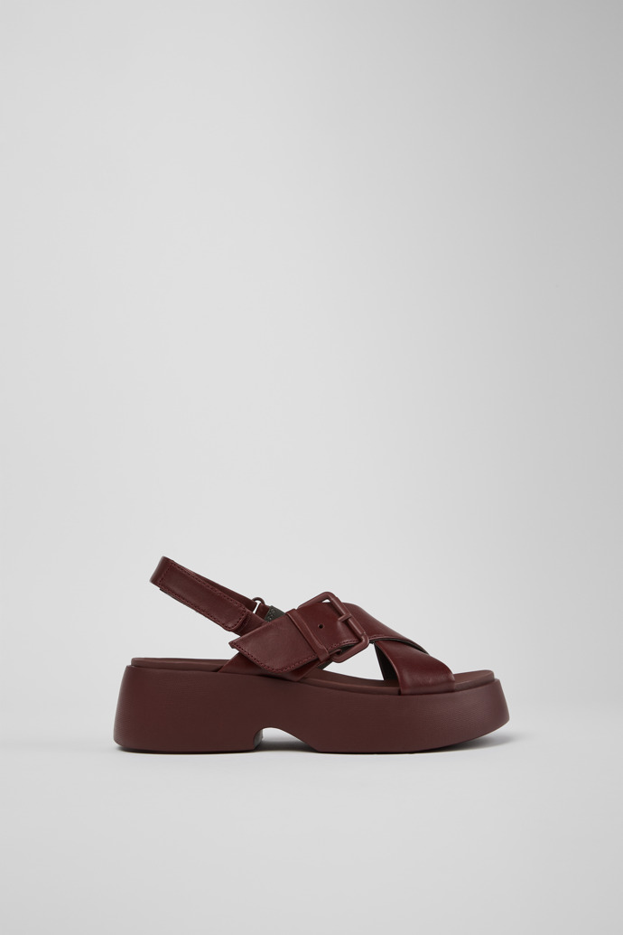 Side view of Tasha Burgundy Leather Sandals for Women.