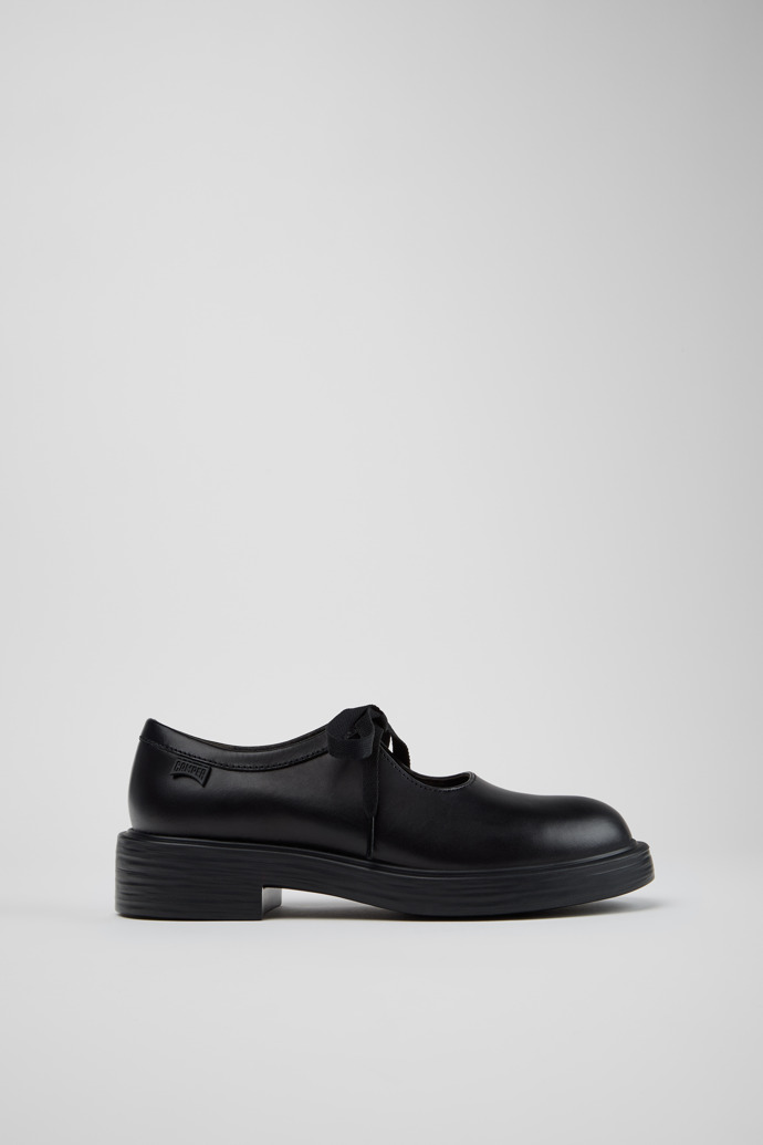 Side view of Dean Black Leather Semi-Open Shoes for Women.