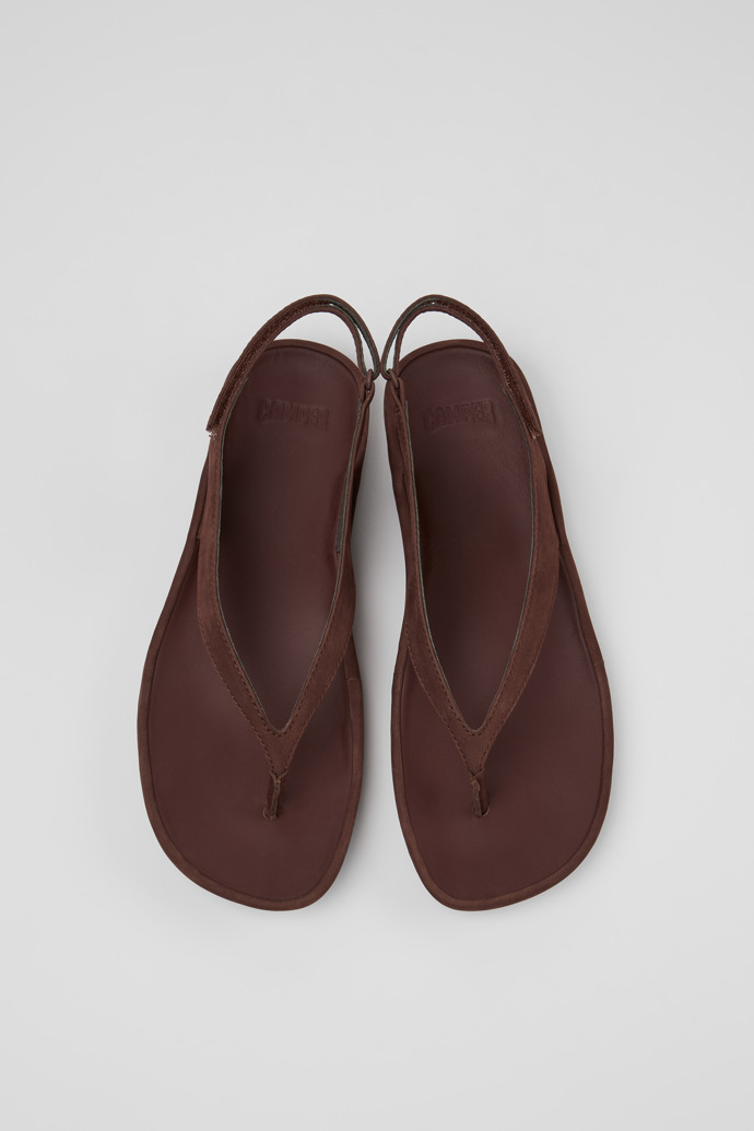 Overhead view of Right Isla Brown Nubuck Leather Sandals for Women.
