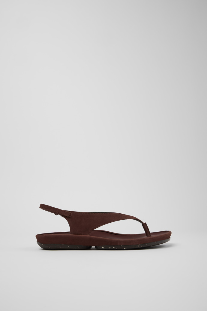 Side view of Right Isla Brown Nubuck Leather Sandals for Women.