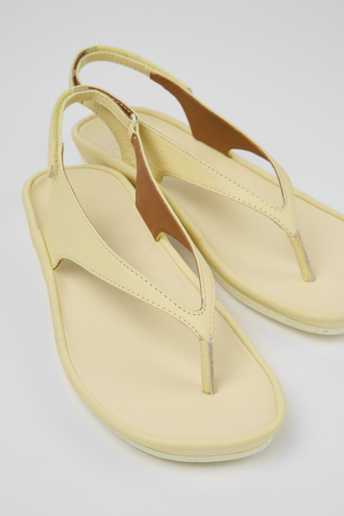 Close-up view of Right Isla Yellow Leather Sandals for Women.