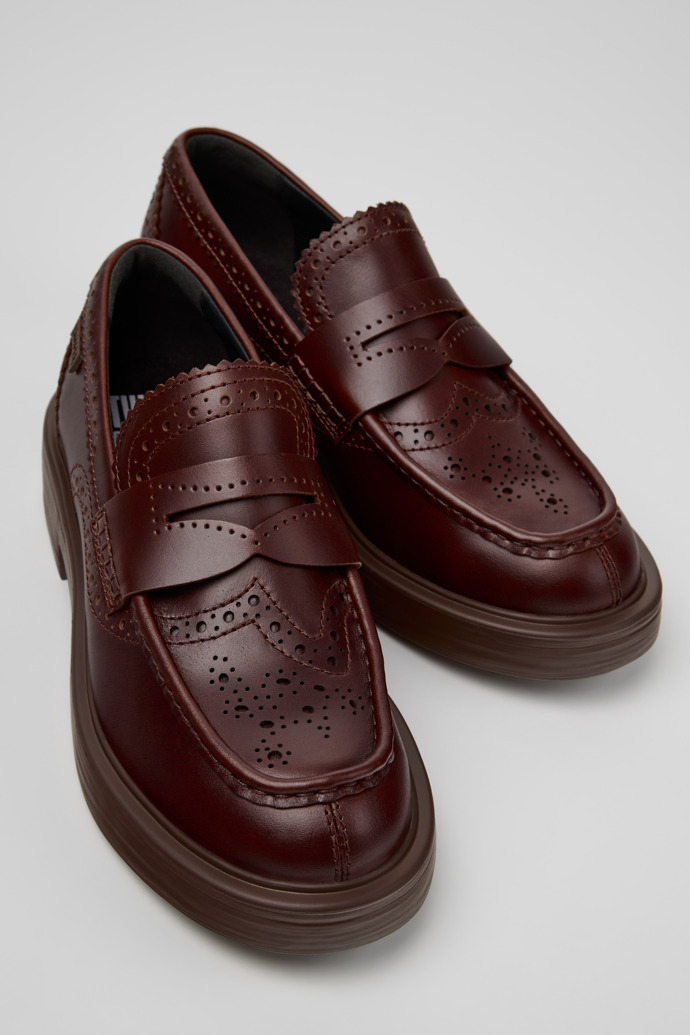 Close-up view of Twins Brown Leather Moccasins for Women.